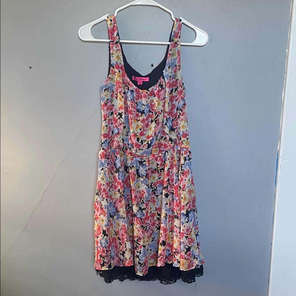 Betsey Johnson size 6 floral lace hem sleeveless fairy grunge punk girly